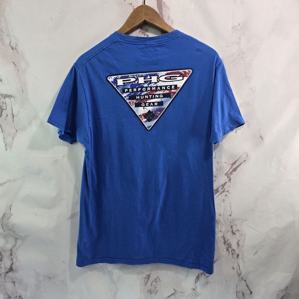 Columbia PHG T Shirt Mens Medium Blue Tee Crew Neck Flag Red White